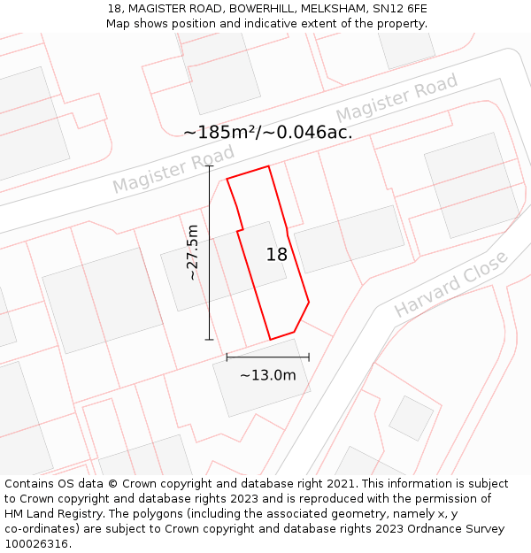 18, MAGISTER ROAD, BOWERHILL, MELKSHAM, SN12 6FE: Plot and title map