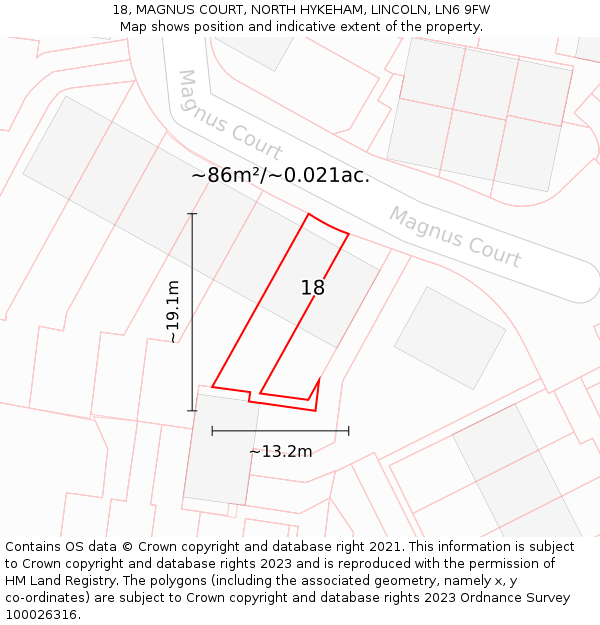 18, MAGNUS COURT, NORTH HYKEHAM, LINCOLN, LN6 9FW: Plot and title map