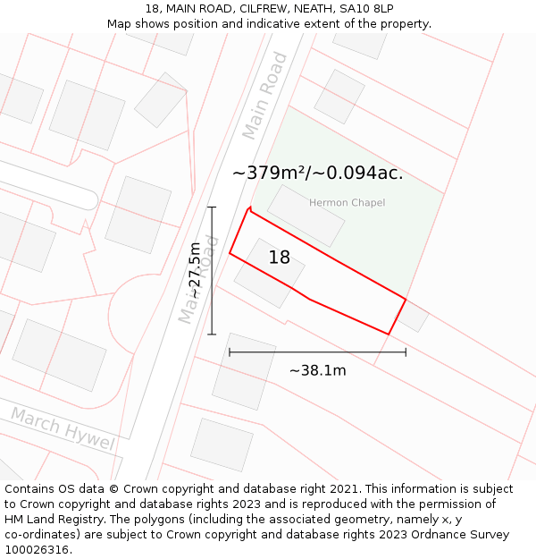 18, MAIN ROAD, CILFREW, NEATH, SA10 8LP: Plot and title map