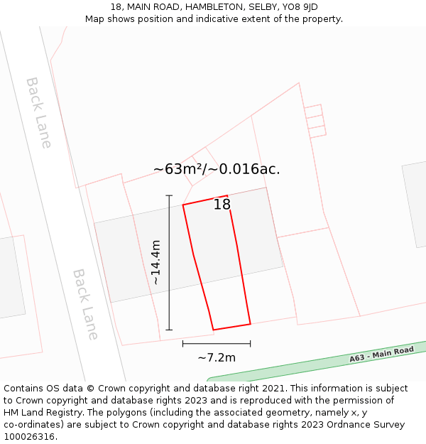 18, MAIN ROAD, HAMBLETON, SELBY, YO8 9JD: Plot and title map
