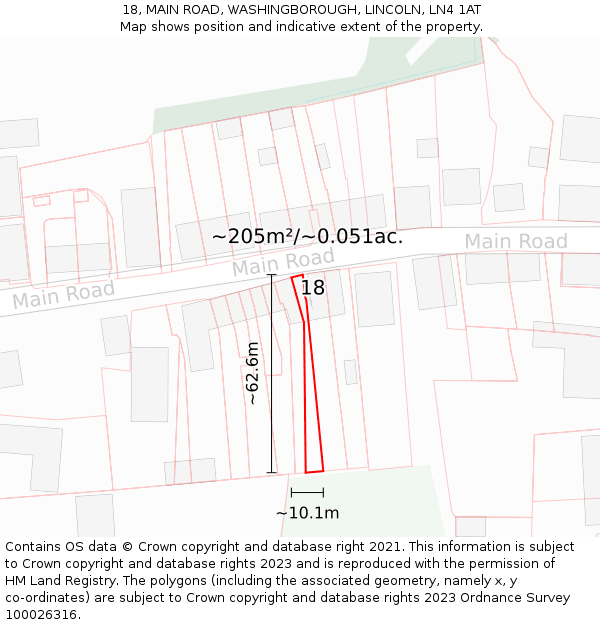 18, MAIN ROAD, WASHINGBOROUGH, LINCOLN, LN4 1AT: Plot and title map