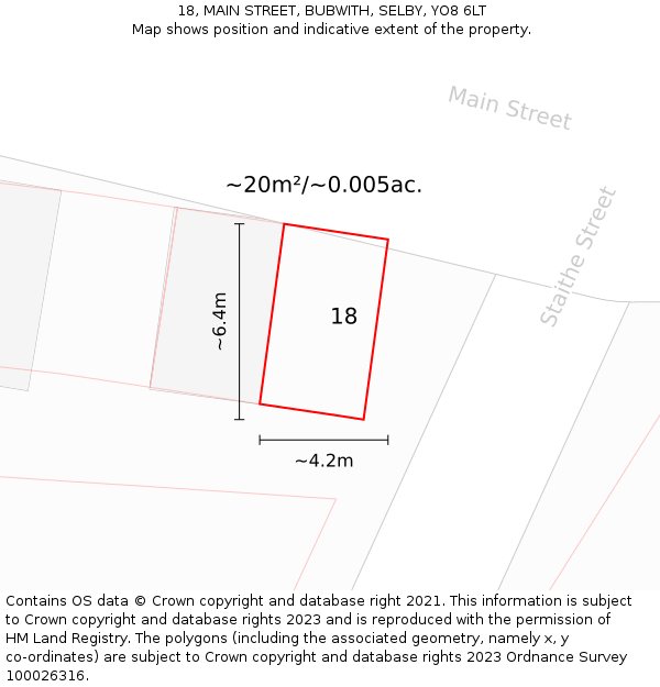 18, MAIN STREET, BUBWITH, SELBY, YO8 6LT: Plot and title map
