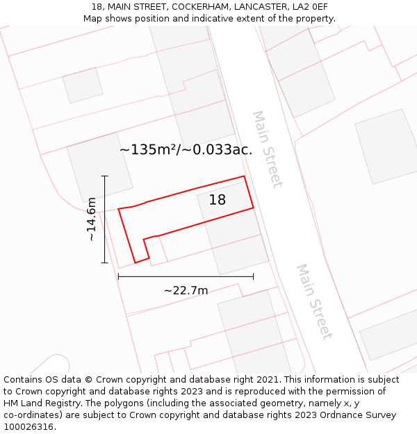 18, MAIN STREET, COCKERHAM, LANCASTER, LA2 0EF: Plot and title map