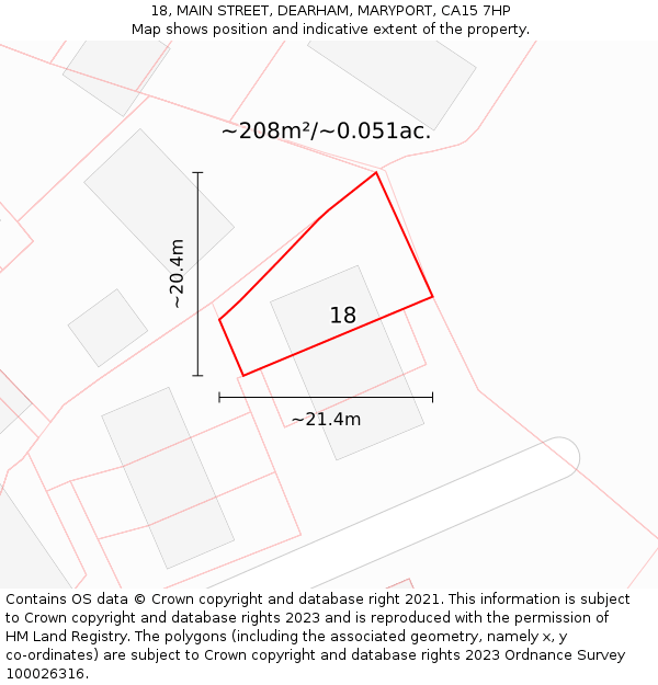 18, MAIN STREET, DEARHAM, MARYPORT, CA15 7HP: Plot and title map