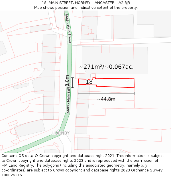 18, MAIN STREET, HORNBY, LANCASTER, LA2 8JR: Plot and title map
