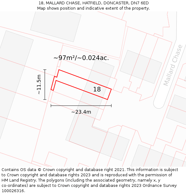 18, MALLARD CHASE, HATFIELD, DONCASTER, DN7 6ED: Plot and title map