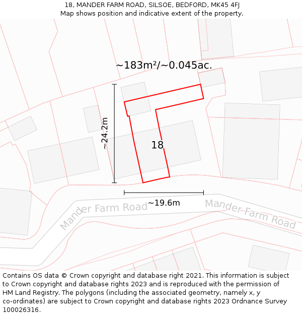 18, MANDER FARM ROAD, SILSOE, BEDFORD, MK45 4FJ: Plot and title map