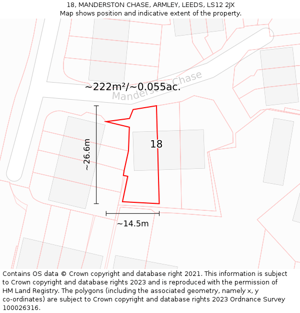 18, MANDERSTON CHASE, ARMLEY, LEEDS, LS12 2JX: Plot and title map