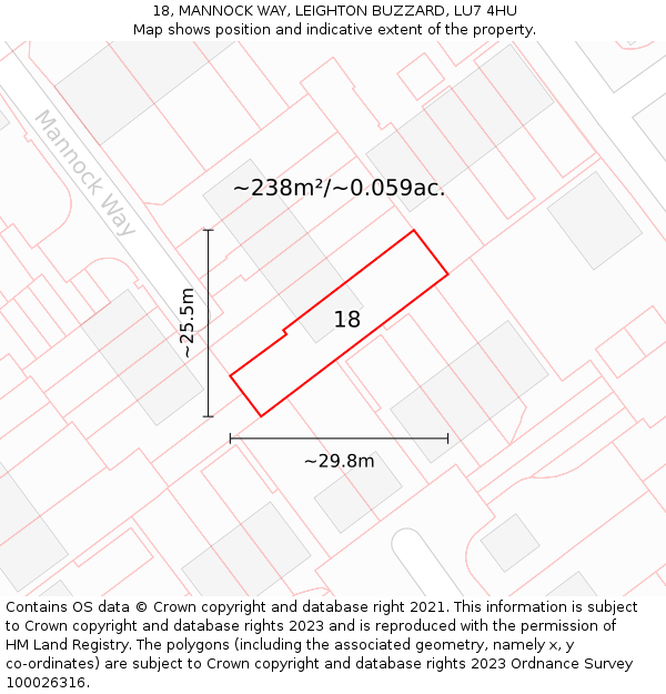 18, MANNOCK WAY, LEIGHTON BUZZARD, LU7 4HU: Plot and title map
