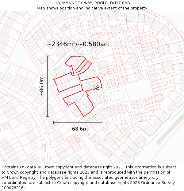 18, MANNOCK WAY, POOLE, BH17 8AA: Plot and title map