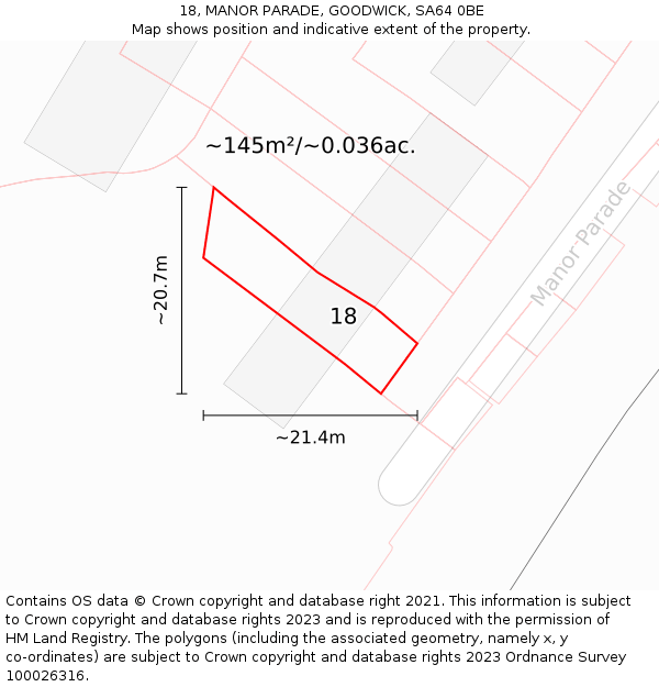 18, MANOR PARADE, GOODWICK, SA64 0BE: Plot and title map