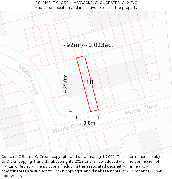 18, MAPLE CLOSE, HARDWICKE, GLOUCESTER, GL2 4YG: Plot and title map