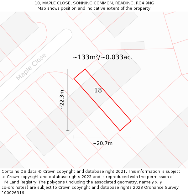 18, MAPLE CLOSE, SONNING COMMON, READING, RG4 9NG: Plot and title map