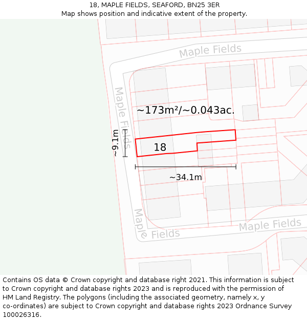 18, MAPLE FIELDS, SEAFORD, BN25 3ER: Plot and title map
