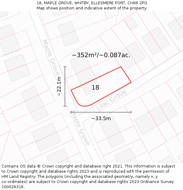 18, MAPLE GROVE, WHITBY, ELLESMERE PORT, CH66 2PG: Plot and title map