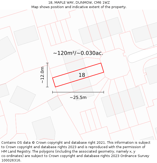 18, MAPLE WAY, DUNMOW, CM6 1WZ: Plot and title map