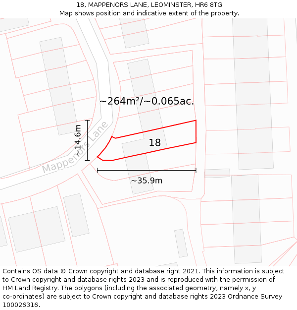 18, MAPPENORS LANE, LEOMINSTER, HR6 8TG: Plot and title map