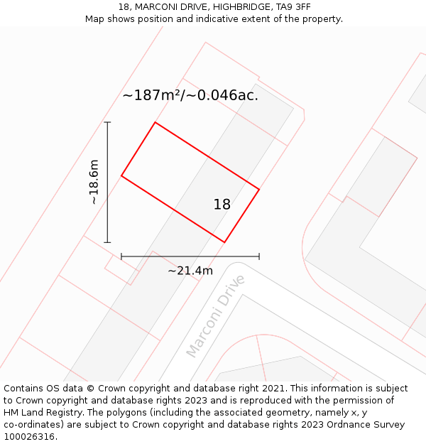 18, MARCONI DRIVE, HIGHBRIDGE, TA9 3FF: Plot and title map