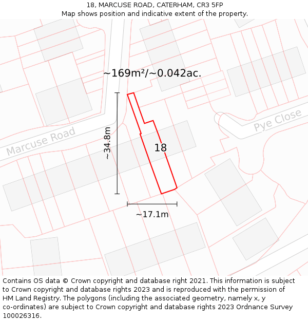 18, MARCUSE ROAD, CATERHAM, CR3 5FP: Plot and title map