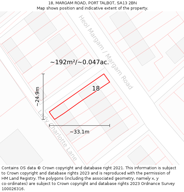 18, MARGAM ROAD, PORT TALBOT, SA13 2BN: Plot and title map