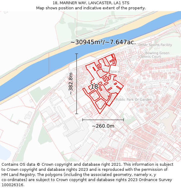 18, MARINER WAY, LANCASTER, LA1 5TS: Plot and title map