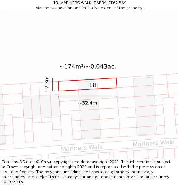18, MARINERS WALK, BARRY, CF62 5AY: Plot and title map
