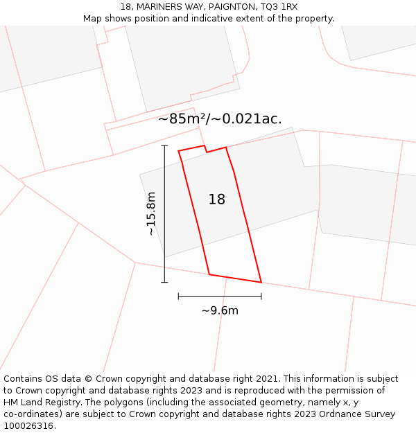 18, MARINERS WAY, PAIGNTON, TQ3 1RX: Plot and title map
