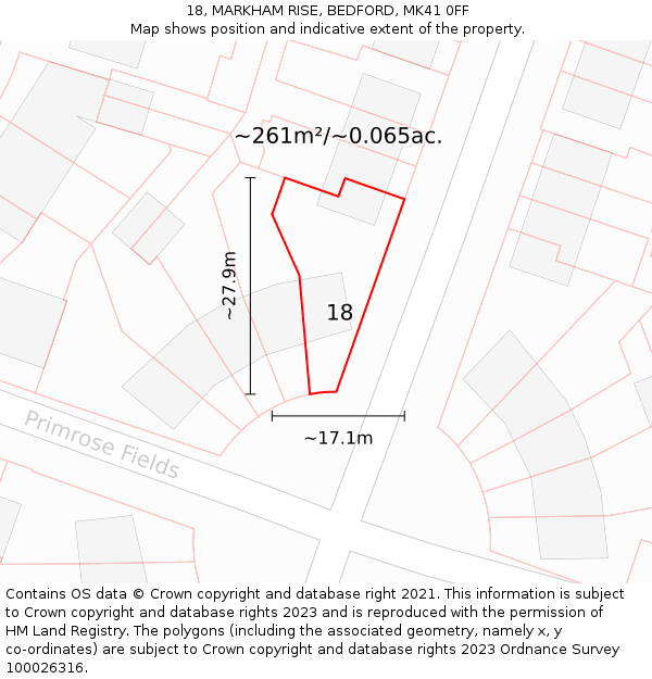 18, MARKHAM RISE, BEDFORD, MK41 0FF: Plot and title map