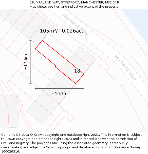 18, MARLAND WAY, STRETFORD, MANCHESTER, M32 0NP: Plot and title map