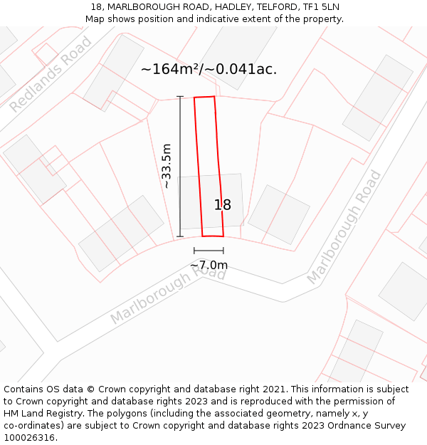 18, MARLBOROUGH ROAD, HADLEY, TELFORD, TF1 5LN: Plot and title map