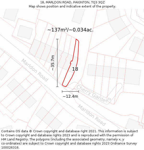 18, MARLDON ROAD, PAIGNTON, TQ3 3QZ: Plot and title map