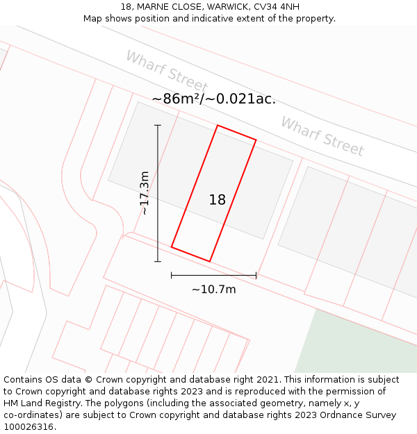 18, MARNE CLOSE, WARWICK, CV34 4NH: Plot and title map