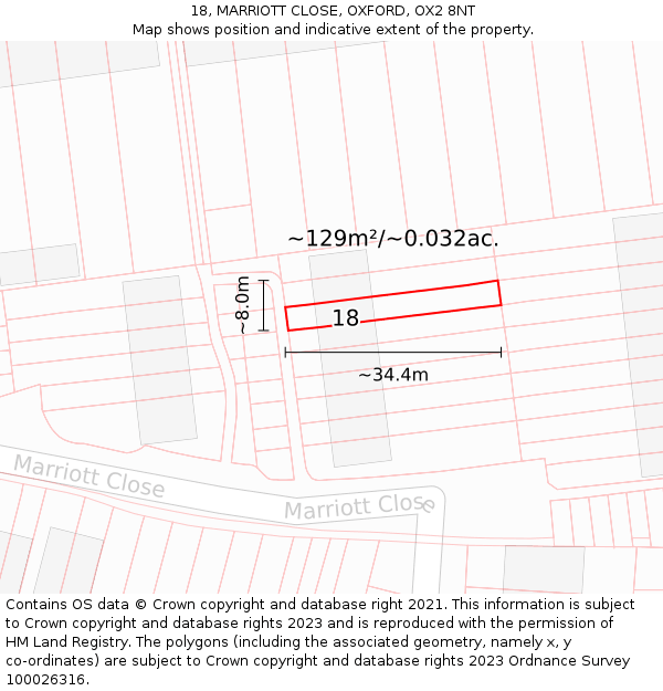18, MARRIOTT CLOSE, OXFORD, OX2 8NT: Plot and title map