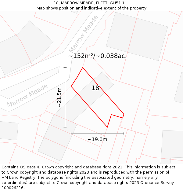 18, MARROW MEADE, FLEET, GU51 1HH: Plot and title map