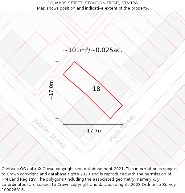 18, MARS STREET, STOKE-ON-TRENT, ST6 1PA: Plot and title map