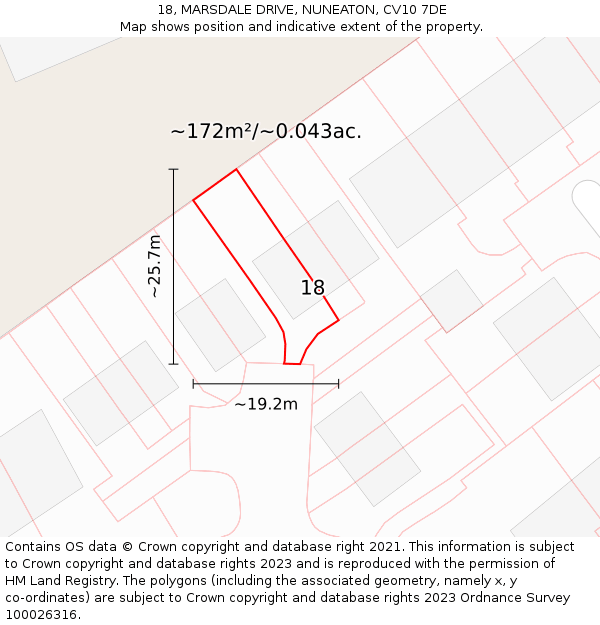18, MARSDALE DRIVE, NUNEATON, CV10 7DE: Plot and title map