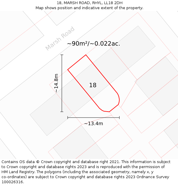18, MARSH ROAD, RHYL, LL18 2DH: Plot and title map