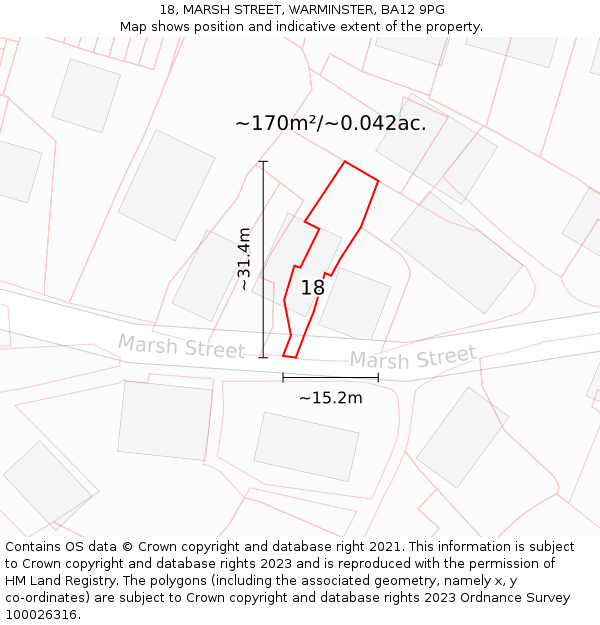18, MARSH STREET, WARMINSTER, BA12 9PG: Plot and title map