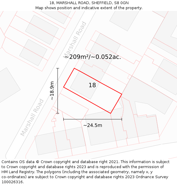 18, MARSHALL ROAD, SHEFFIELD, S8 0GN: Plot and title map