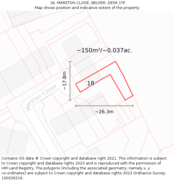 18, MARSTON CLOSE, BELPER, DE56 1TP: Plot and title map
