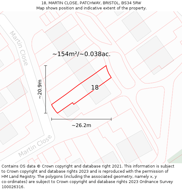 18, MARTIN CLOSE, PATCHWAY, BRISTOL, BS34 5RW: Plot and title map