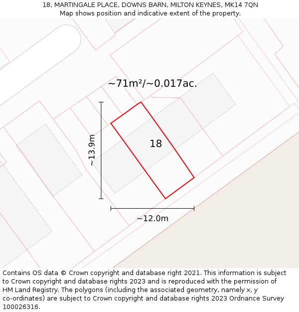 18, MARTINGALE PLACE, DOWNS BARN, MILTON KEYNES, MK14 7QN: Plot and title map