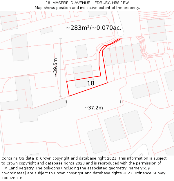 18, MASEFIELD AVENUE, LEDBURY, HR8 1BW: Plot and title map