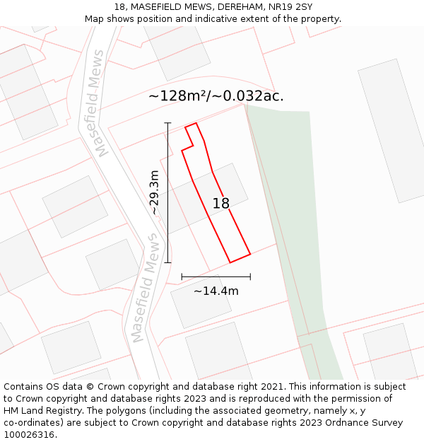 18, MASEFIELD MEWS, DEREHAM, NR19 2SY: Plot and title map
