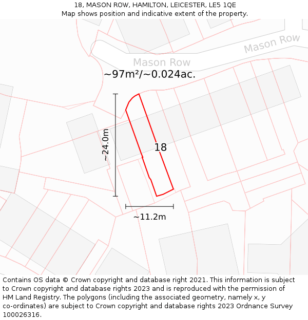 18, MASON ROW, HAMILTON, LEICESTER, LE5 1QE: Plot and title map