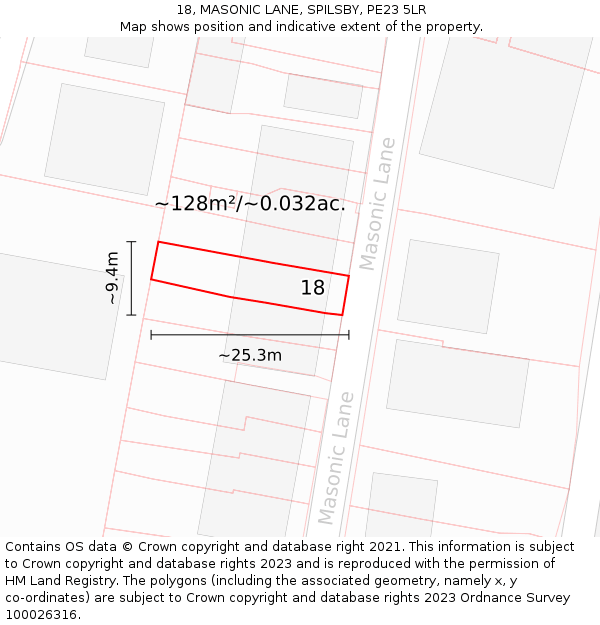 18, MASONIC LANE, SPILSBY, PE23 5LR: Plot and title map