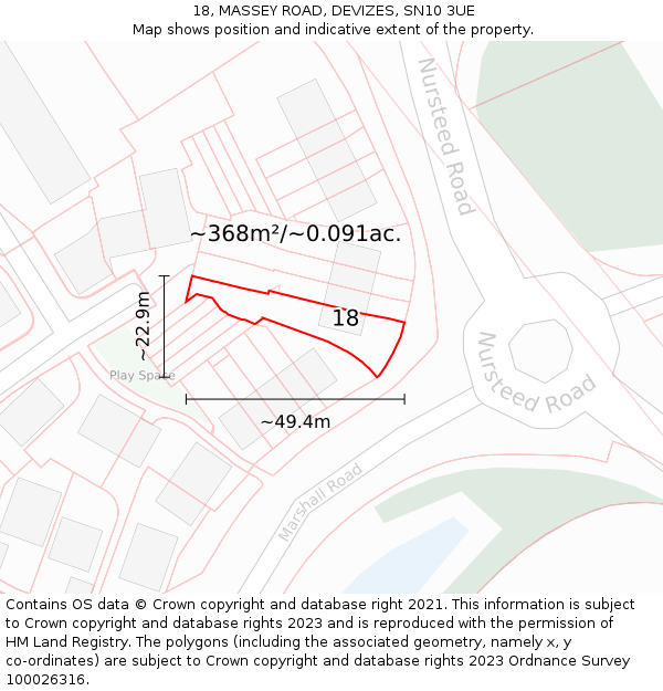 18, MASSEY ROAD, DEVIZES, SN10 3UE: Plot and title map