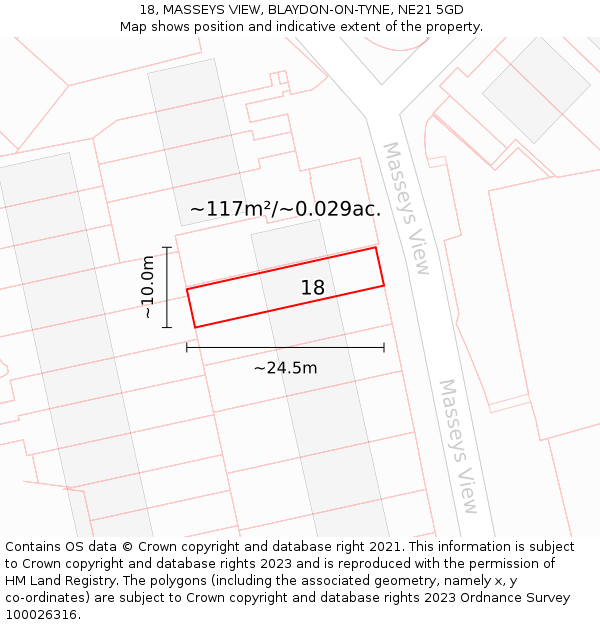 18, MASSEYS VIEW, BLAYDON-ON-TYNE, NE21 5GD: Plot and title map