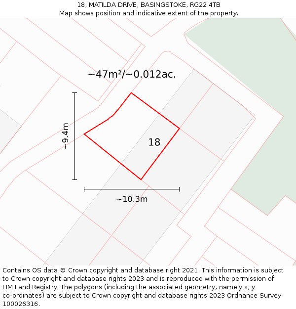 18, MATILDA DRIVE, BASINGSTOKE, RG22 4TB: Plot and title map