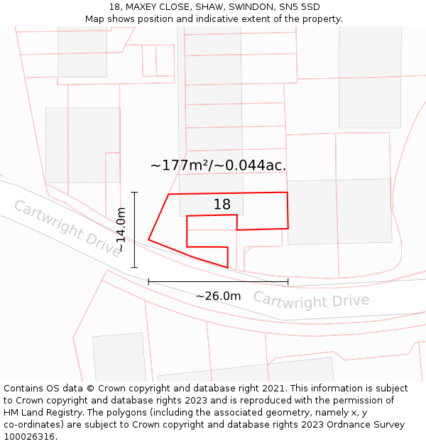 18, MAXEY CLOSE, SHAW, SWINDON, SN5 5SD: Plot and title map